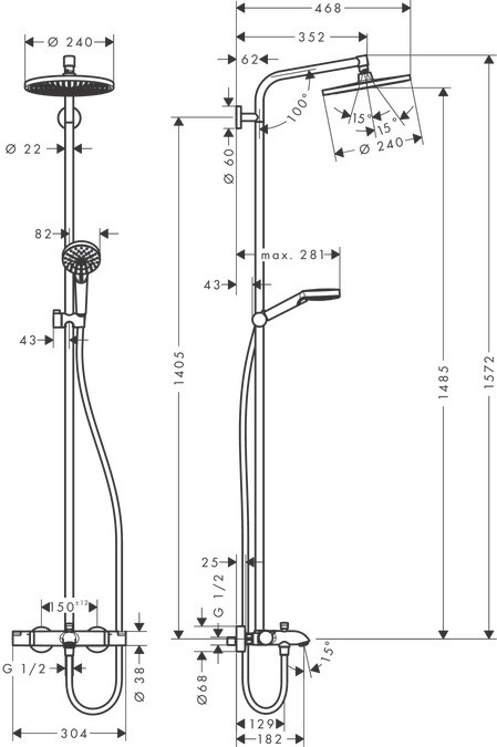 Crometta E Showerpipe 240 1jet with thermostatic bath mixer