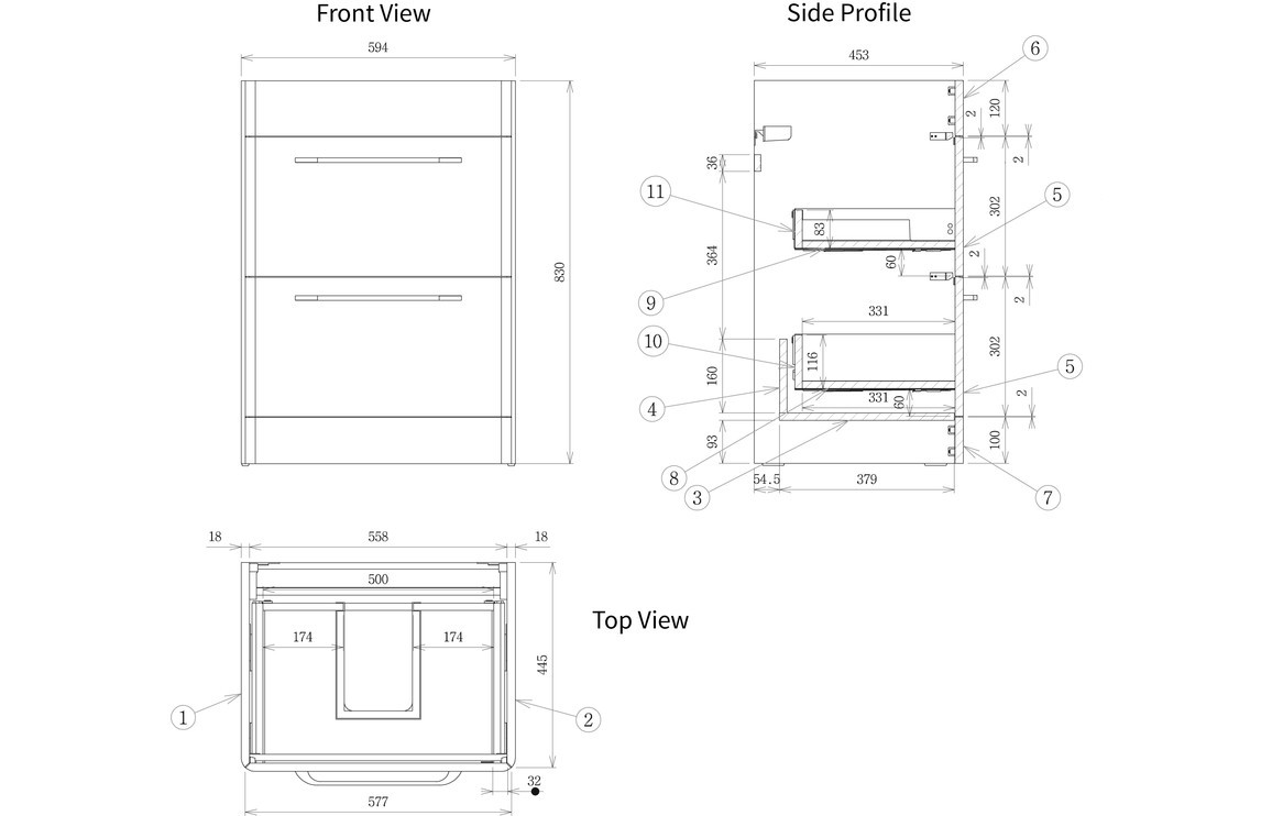 Alpo 610mm 2 Drawer Floor Unit & Basin - White Gloss