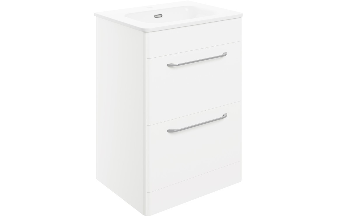 Alpo 610mm 2 Drawer Floor Unit & Basin - White Gloss