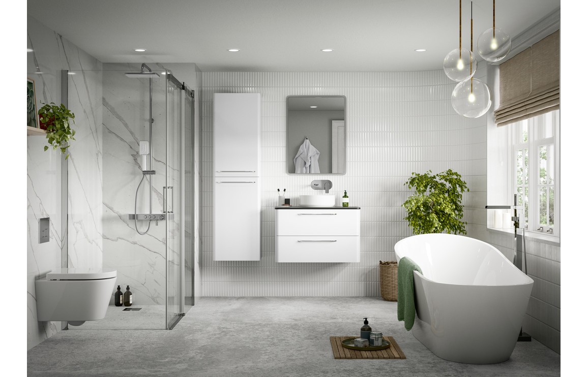 Alpo 610mm 2 Drawer Wall Unit & Basin - White Gloss