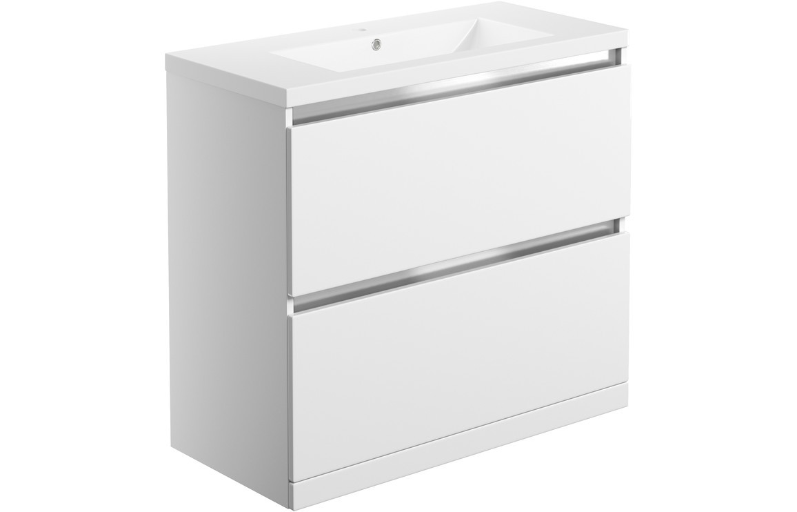 Kane 815mm 2 Drawer Floor Standing Basin Unit Inc. Basin - White Gloss