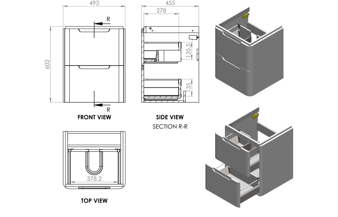Grove 500mm 2 Drawer Wall Hung Cloakroom Basin Unit - White Gloss