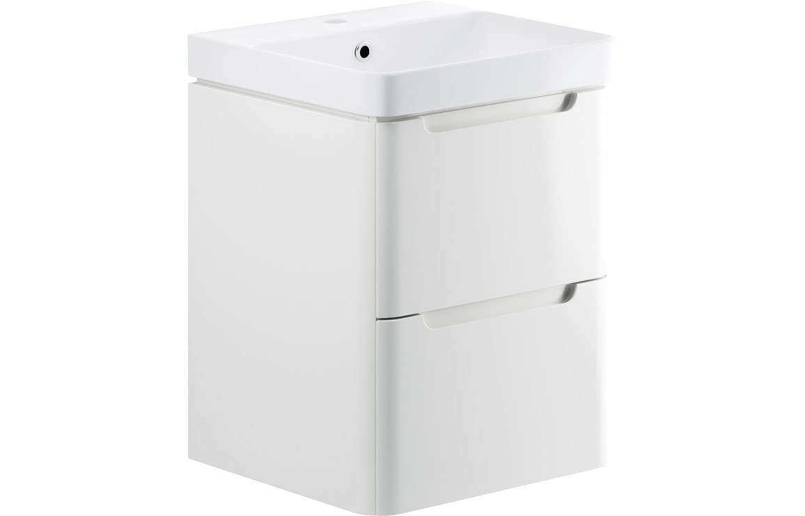 Grove 500mm 2 Drawer Wall Hung Cloakroom Basin Unit - White Gloss