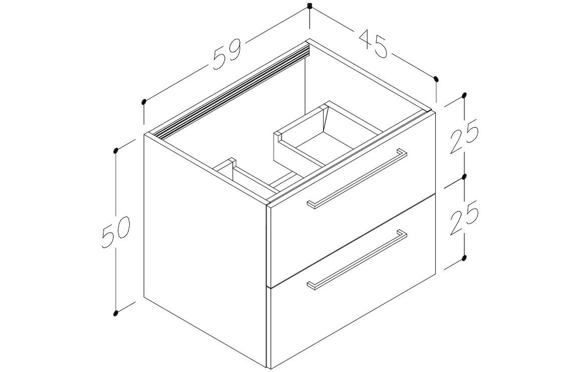 Carlo 610mm Wall Hung 2 Drawer Basin Unit w/Basin - White Gloss