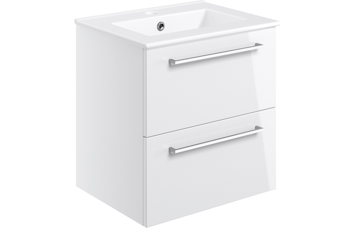 Carlo 510mm Wall Hung 2 Drawer Basin Unit w/Basin - White Gloss