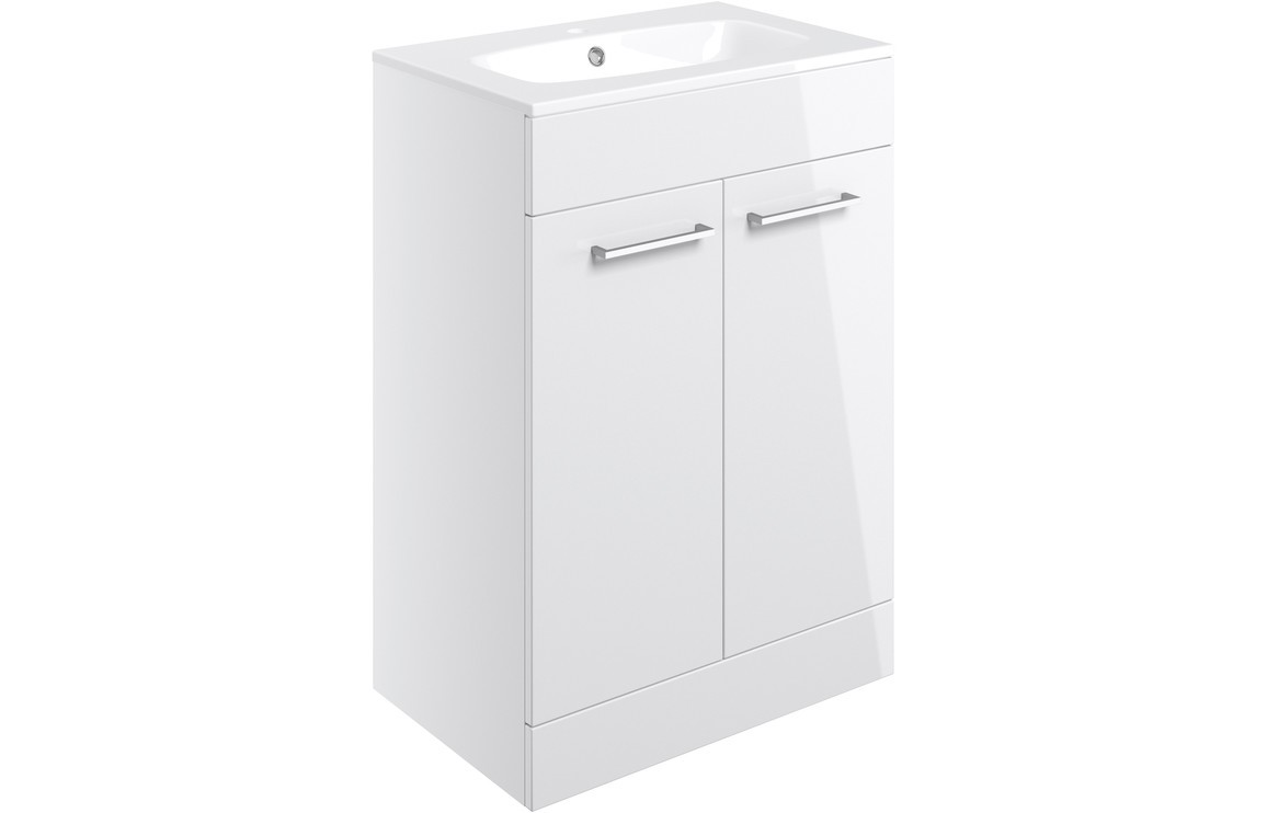 Carlo 610mm Floor Standing 2 Door Basin Unit w/Basin - White Gloss