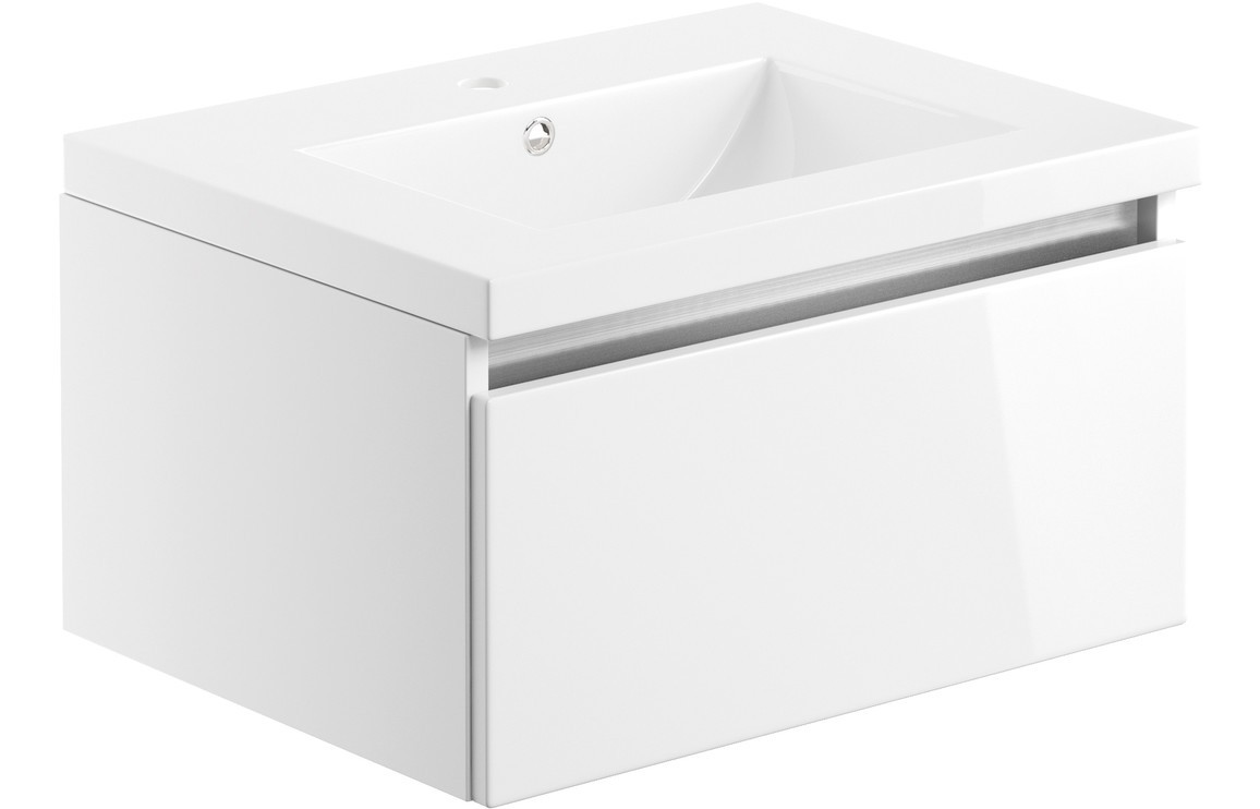 Kane 615mm 1 Drawer Wall Hung Basin Unit Inc. Basin - White Gloss