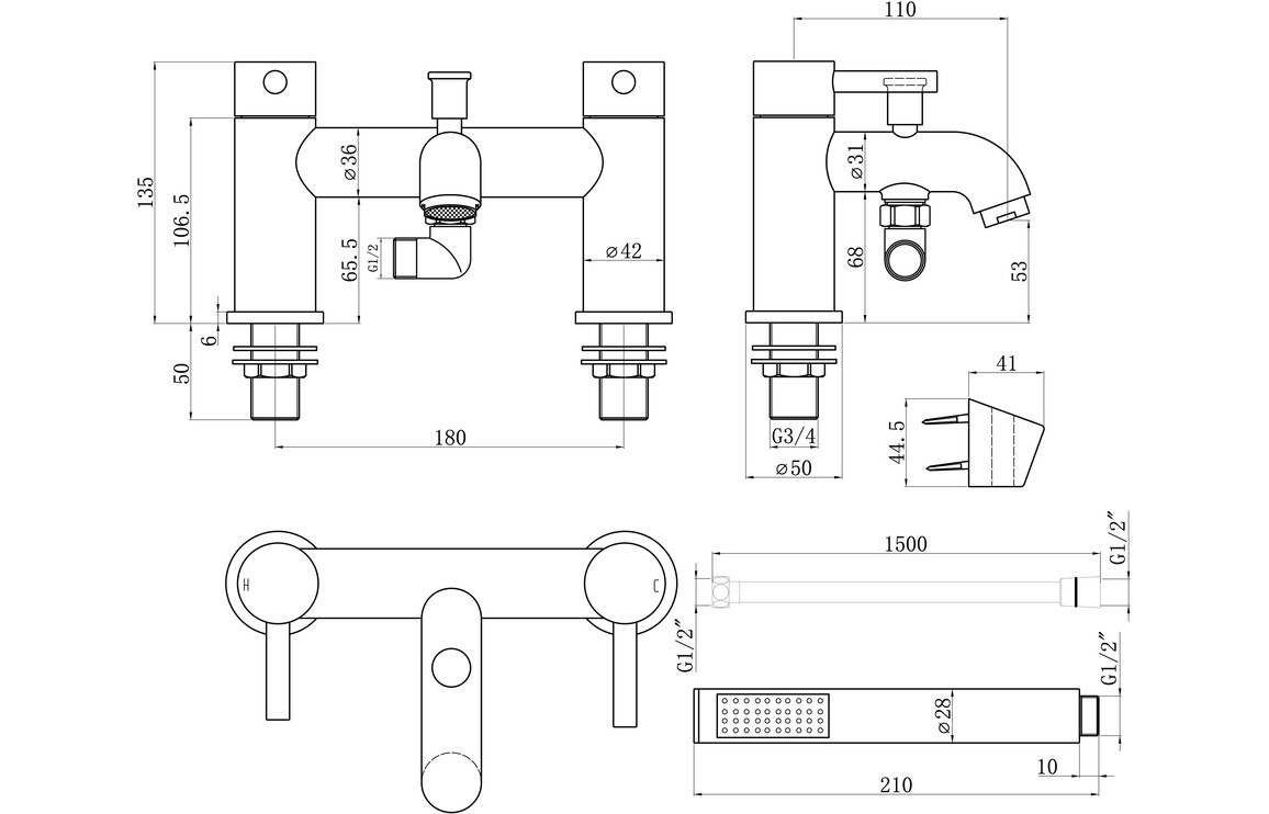 Scheme Bath Shower Mixer - Brushed Brass