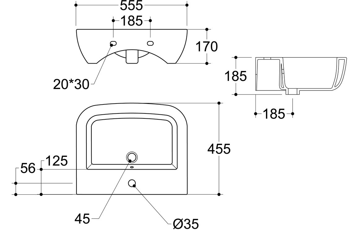 Winston 450x320mm 1TH Cloakroom Basin & Black Bottle Trap
