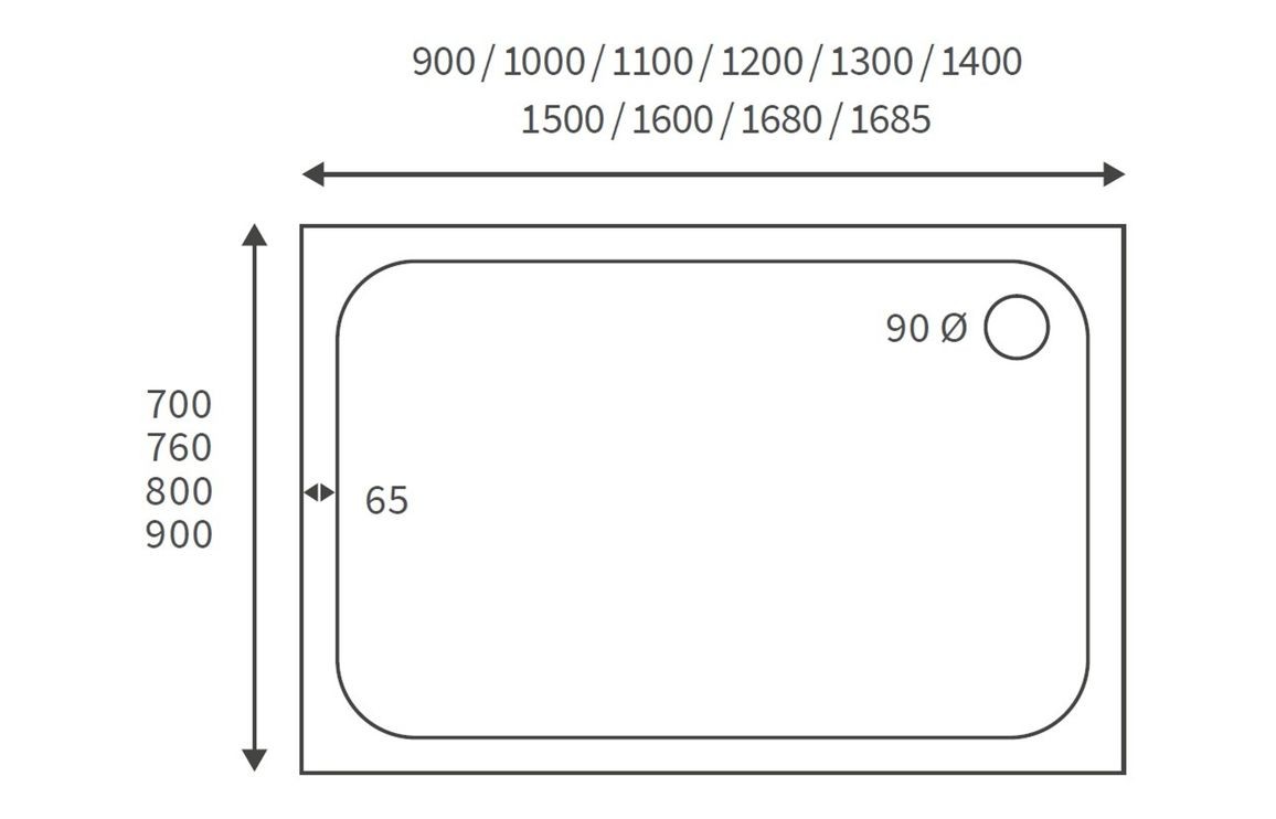 45mm Low Profile Rectangular Tray & Waste