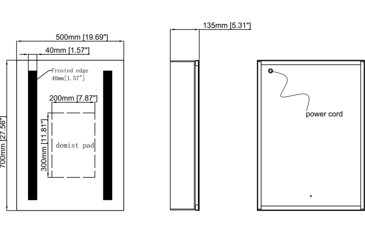 500mm 1 Door Front-Lit LED Mirror Cabinet - Plus