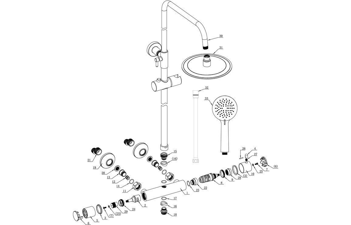 Barley Round Thermostatic Bar Mixer w/Riser Kit - Brushed Bronze